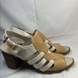 TOMS Women's Tan and Cream Heeled Sandals
